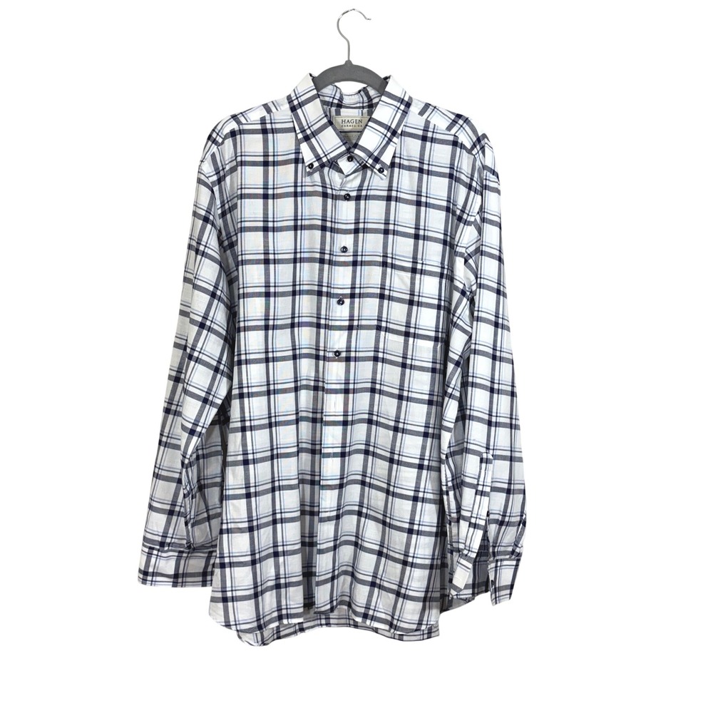 Hagen Carmel.CA Mens XXL Blue Plaid Button Down Shirt Classic Fit 100% Cotton